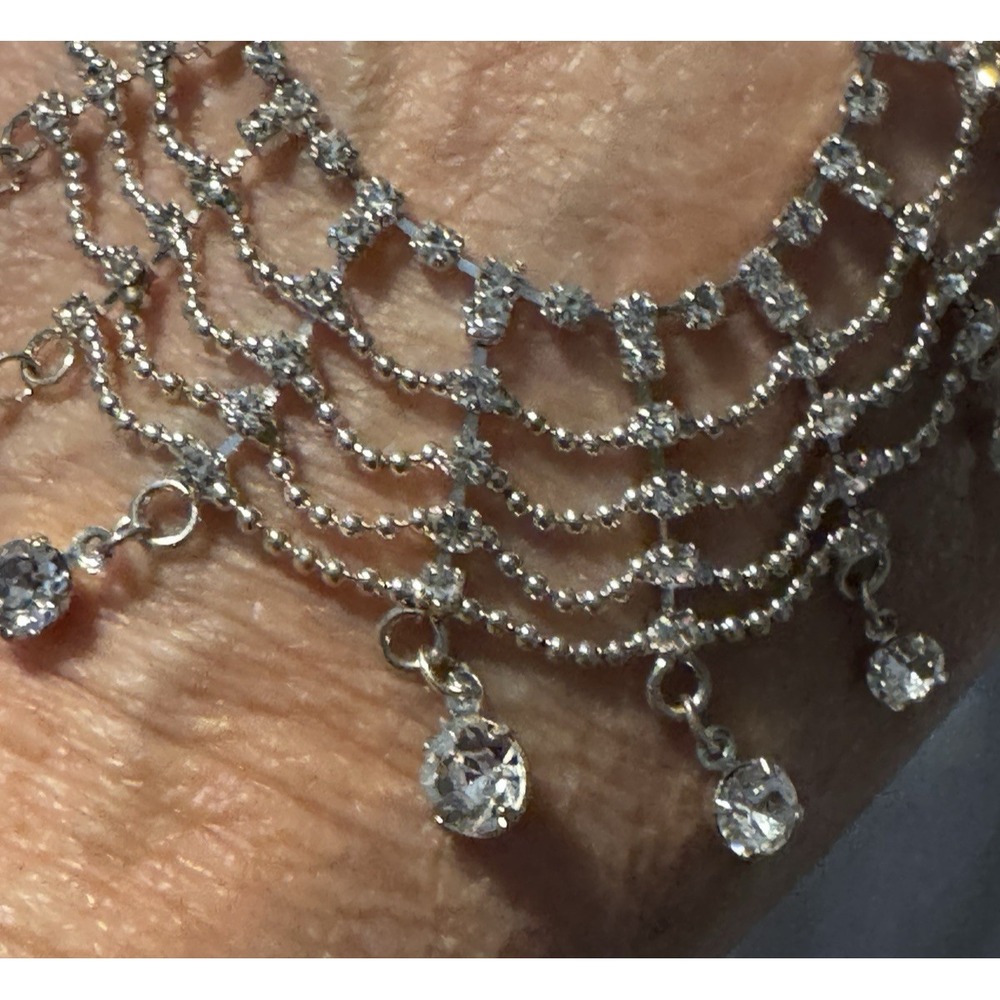 Silver Tone Clear Beaded Collar Necklace Retro Victorian Witchy Whimsygoth HOCO - Picture 8 of 10